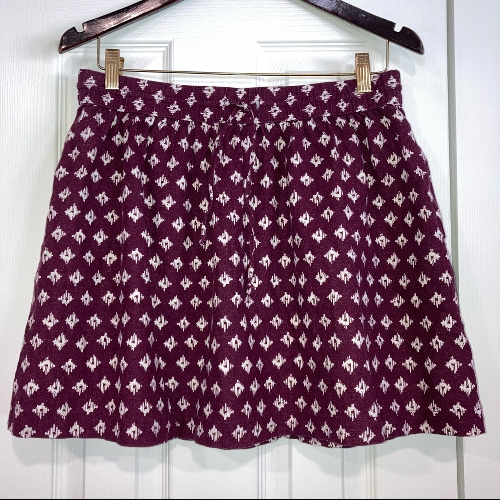 GAP Maroon & White Elastic Tie Waist Linen Mini Cast Easy Skirt Small